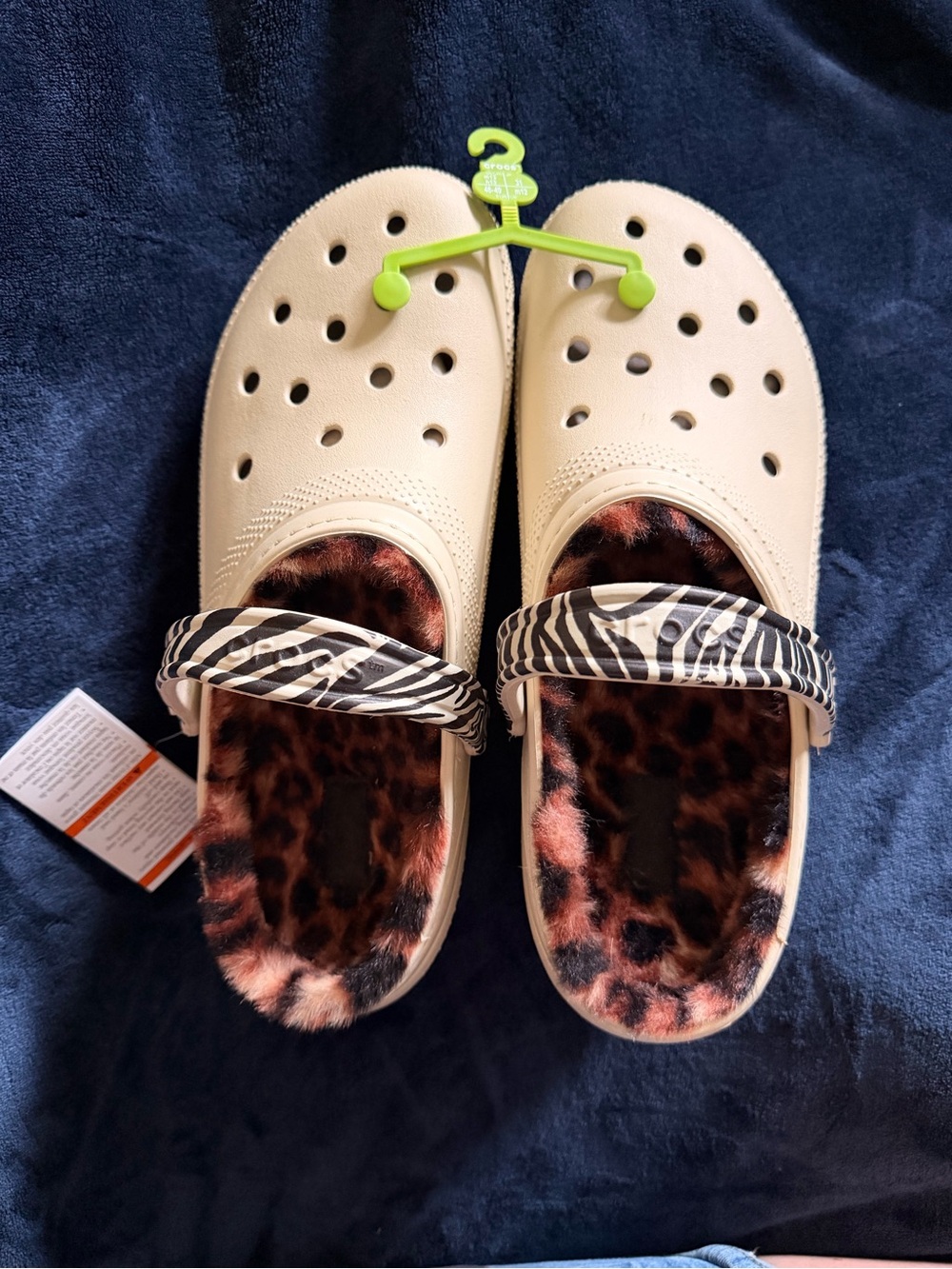 Kids Beige Clog Mules with Leopard Faux-Fur Lining